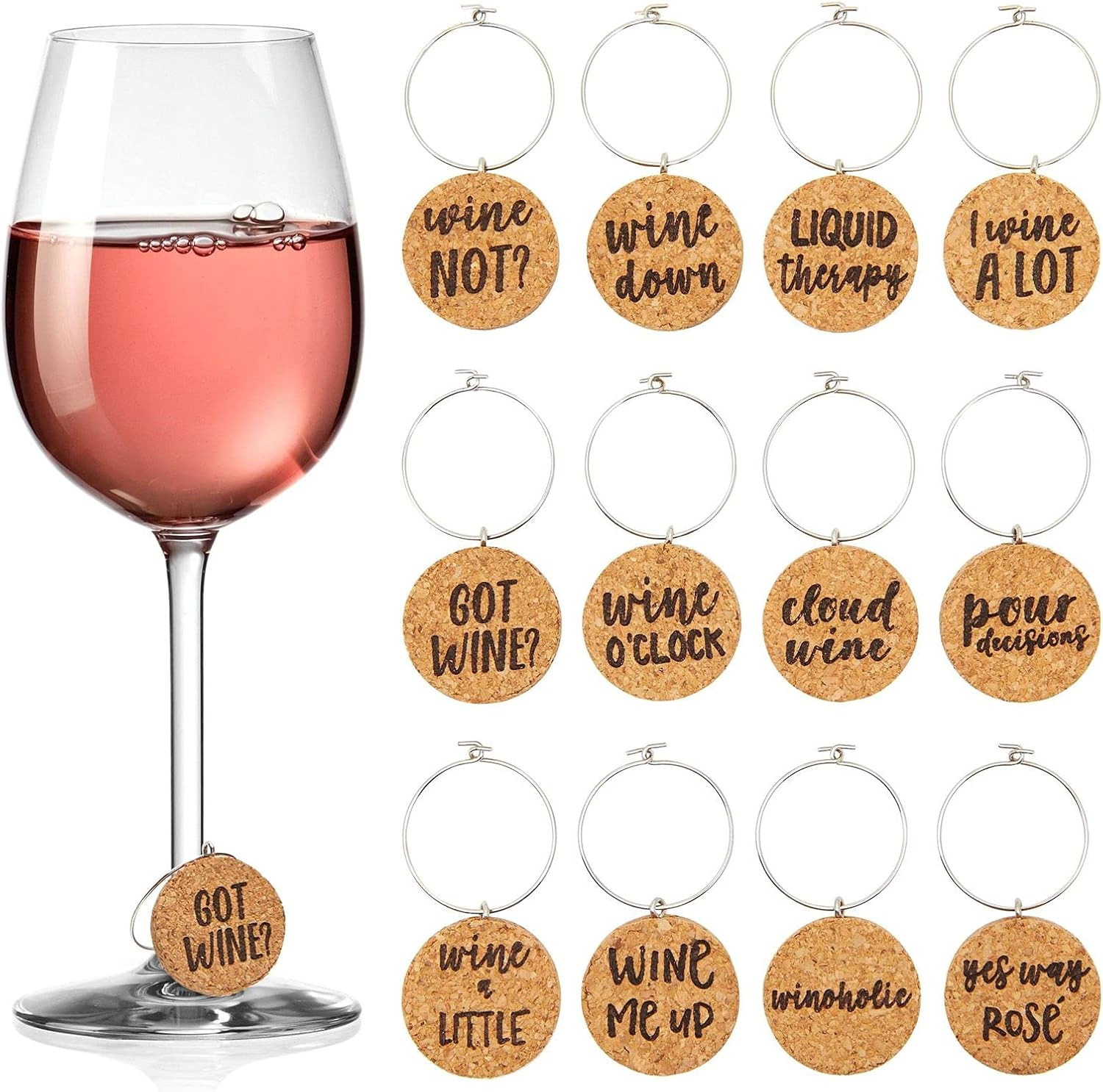 Wine Charms for Stem Glasses, Funny Drink Marker Tags for Party Favors, Decorations (12 Pack) | Amazon (US)