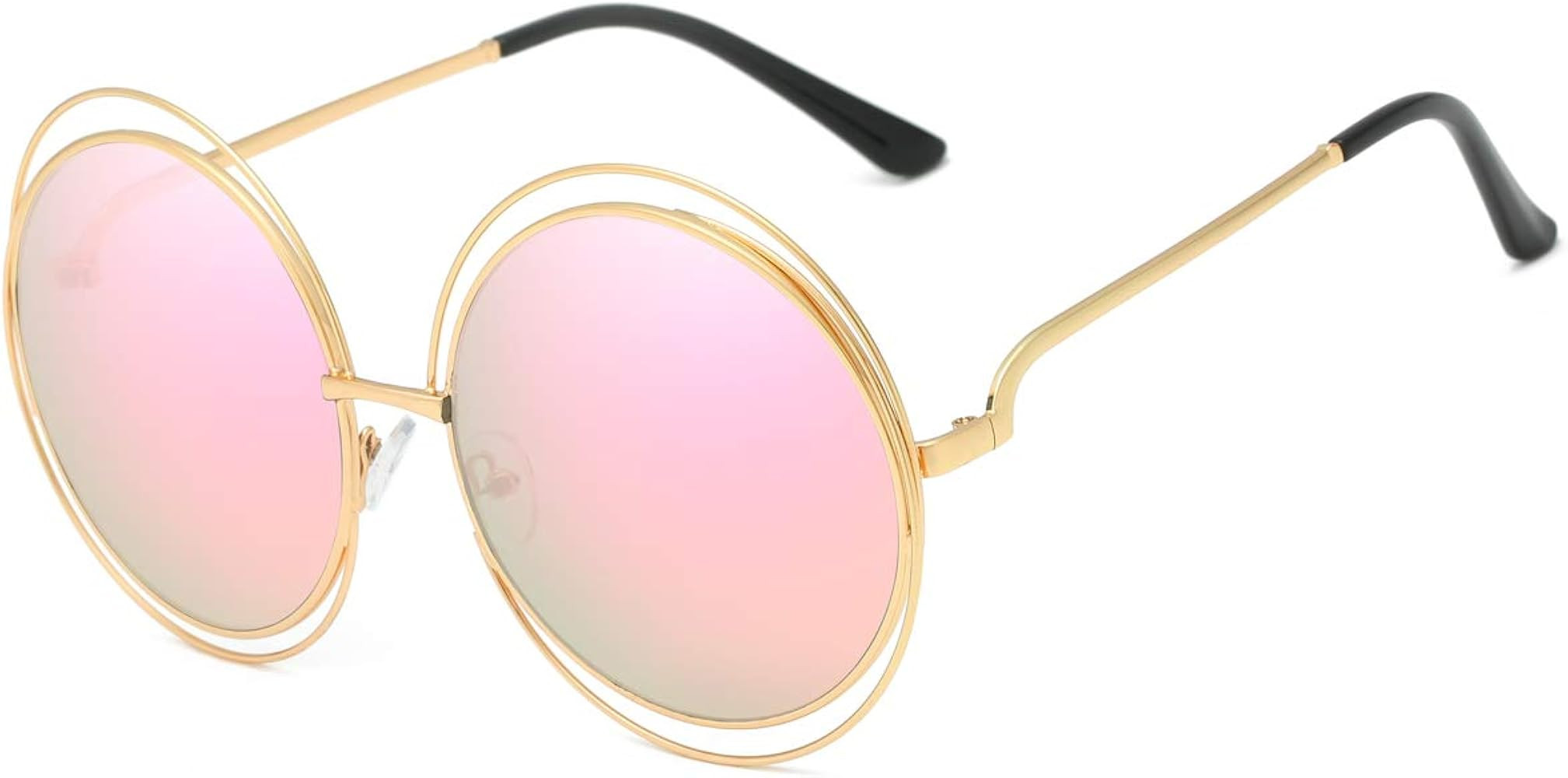 Dollger Metal Double Circle Wire Frame Oversized Round Sunglasses for Women | Amazon (US)