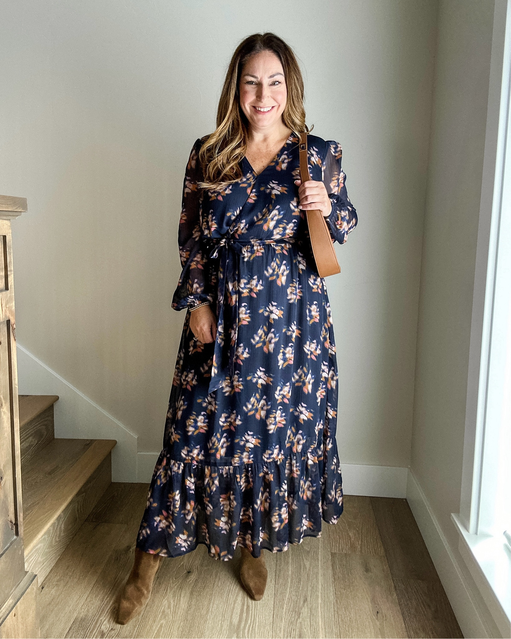 Fall Event Maxi Dress from Nordstrom in gorgeous navy floral

Fit Tips: Dress tts, L 

Nordstrom Fashion, #Nordstrom, fall floral, fall dress, event outfit, wedding guest dress, fall event dress, max, chiffon, long sleeve, wrap dress, belted, boots, suede

#LTKMidsize #LTKParties #LTKStyleTip