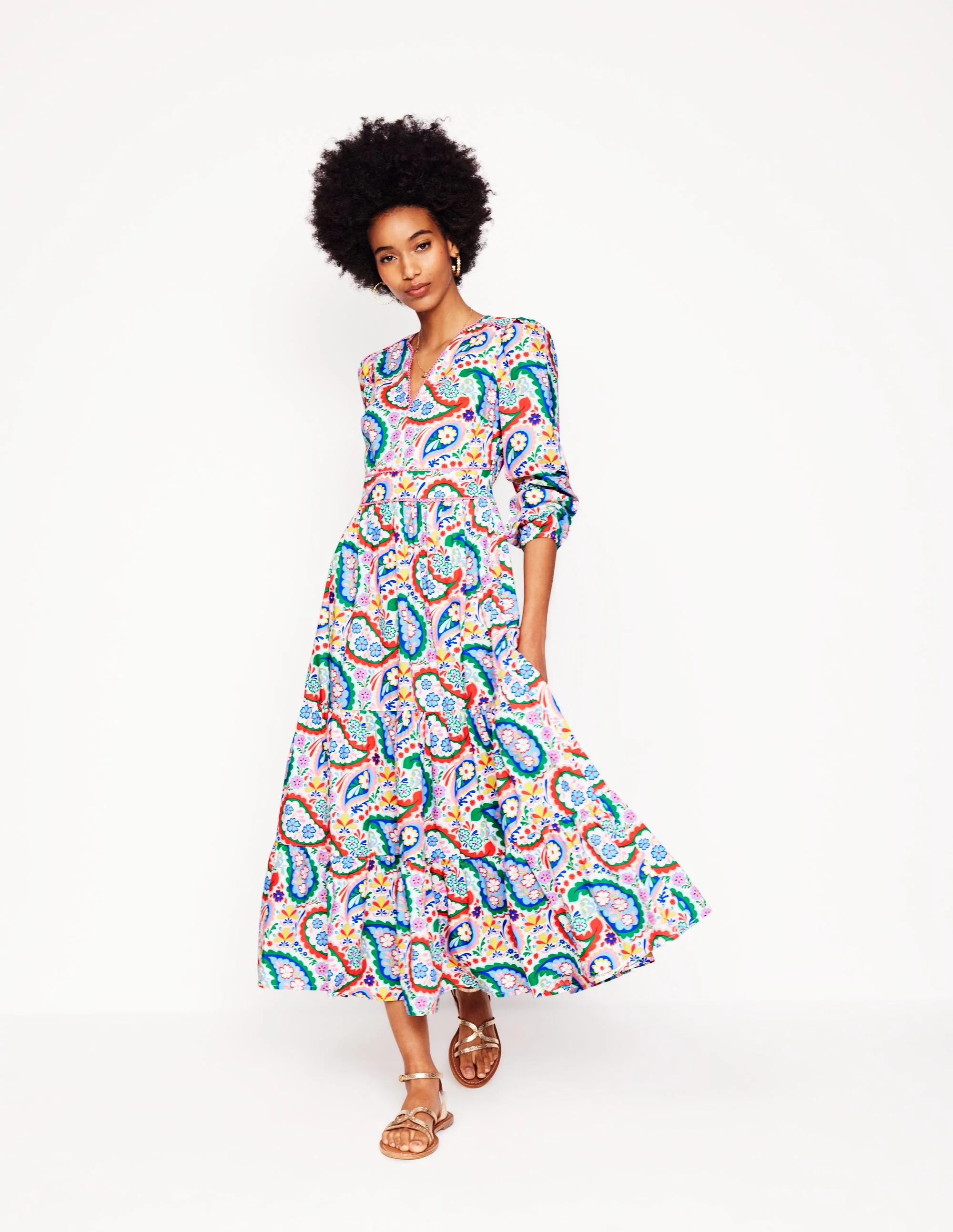 Violet Cotton Midi Dress-Multi, Meadow Paisley | Boden (US)
