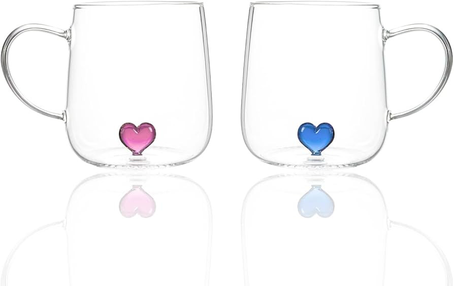 Glass Coffee Mugs with Heart Insaid, 16OZ Aesthetic Glasses Drinking Cup, Cute Valentine's Day Gi... | Amazon (US)