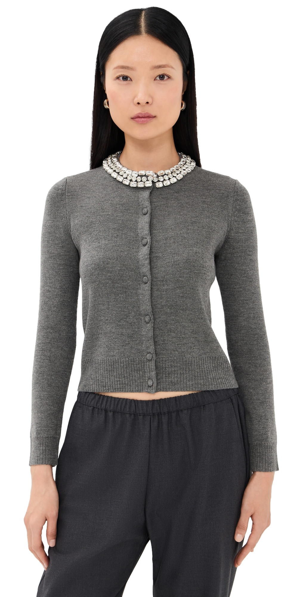 Veronica Beard Daro Cardigan with Embellishments Dark Heather Grey S | Shopbop