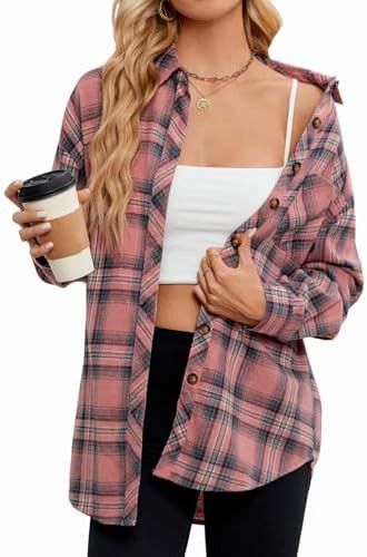 Lacozy Womens Buffalo Plaid Flannel Shirt Long Sleeve Collar Button Down Blouses Tops | Amazon (US)