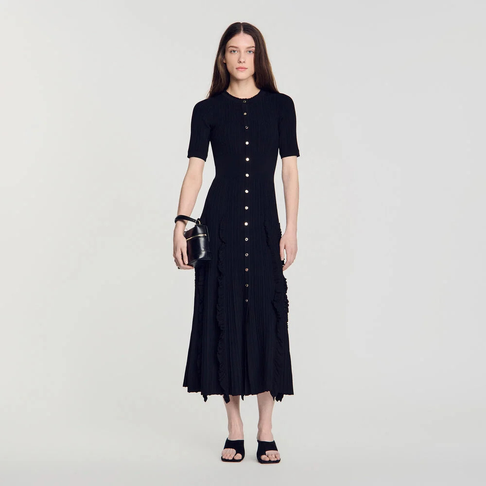 Knit maxi dress with ruffles | Sandro US | Sandro-Paris US