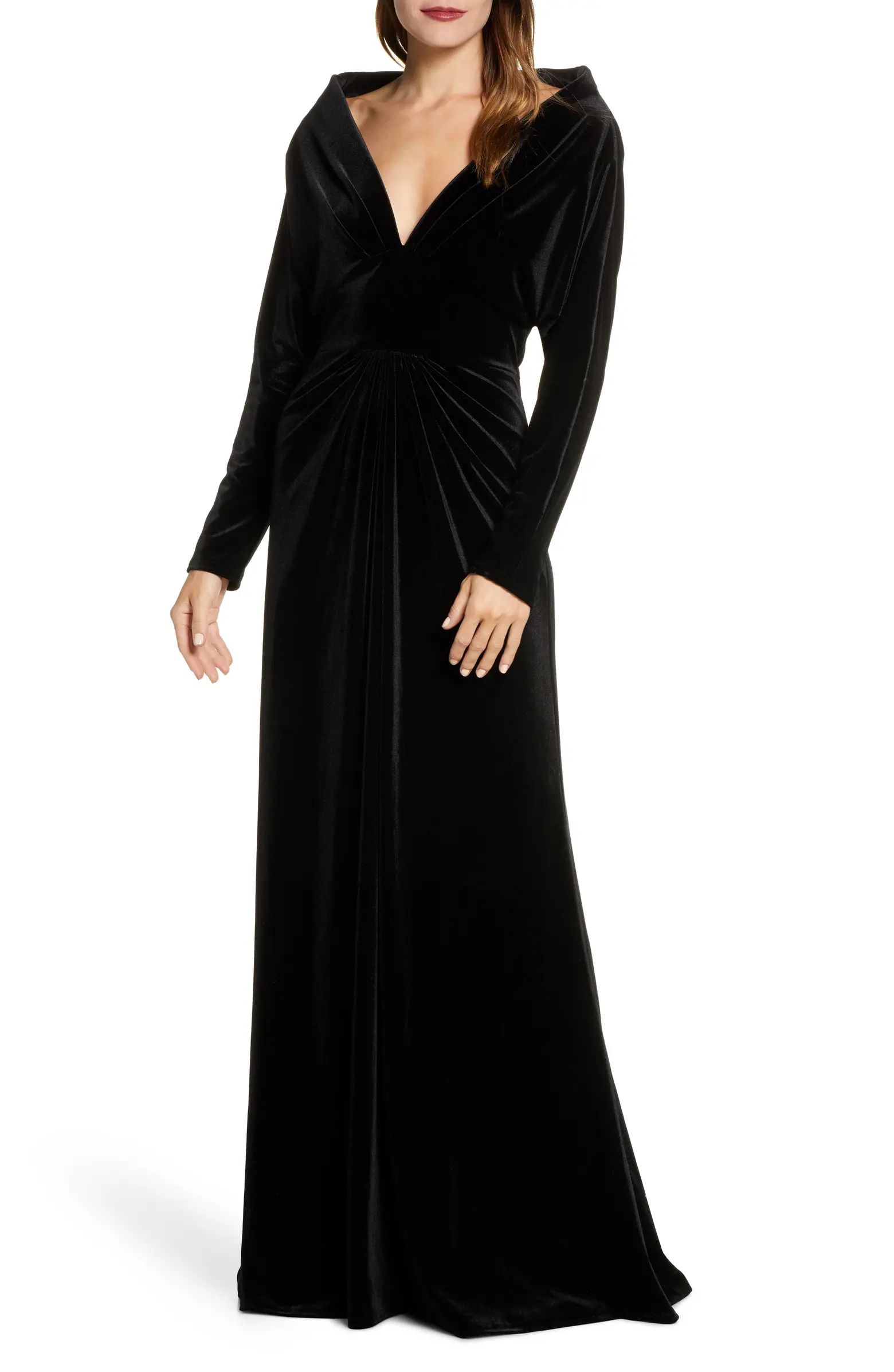 Plunge Neck Long Sleeve Velvet Evening Gown | Nordstrom