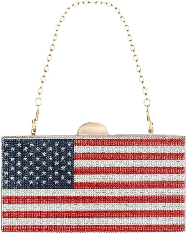 Women's American Flag Rhinestone Crossbody Evening Purse - Patriotic Red White Blue Clutch Bag fo... | Amazon (US)