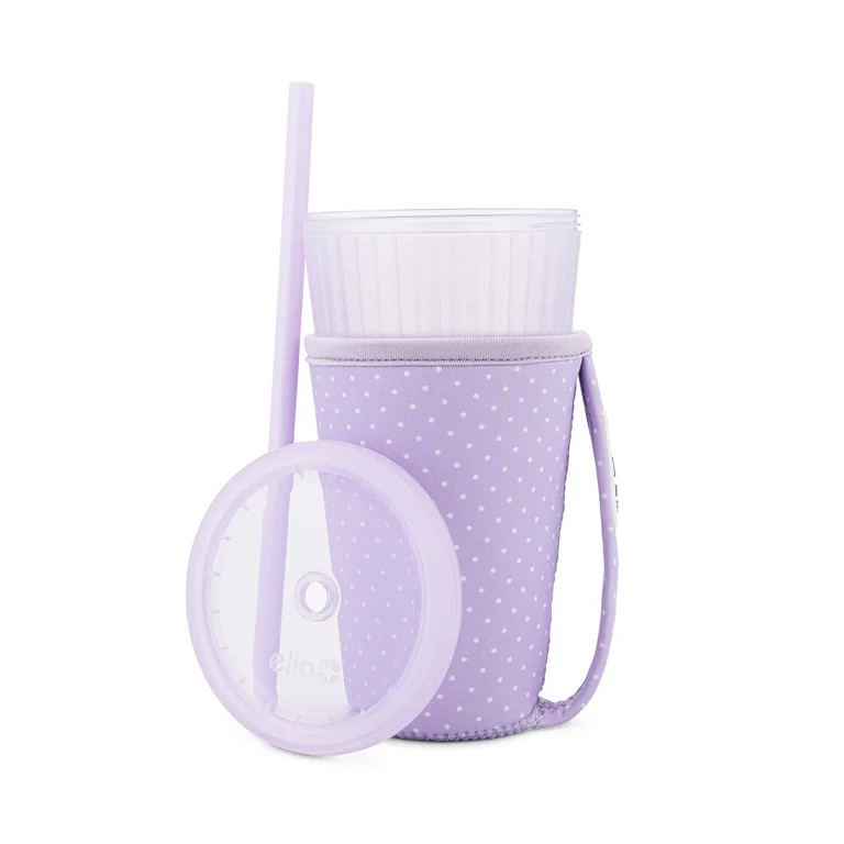 Ello Iced Coffee Cooler 24Oz Plastic Purple Polka Dot | Walmart (US)
