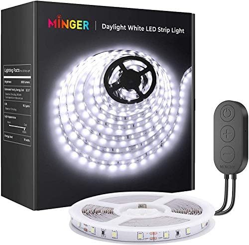 Amazon.com: MINGER White LED Strip Lights, 16.4ft Dimmable Strip Lights Kit with 6500K Bright Whi... | Amazon (US)