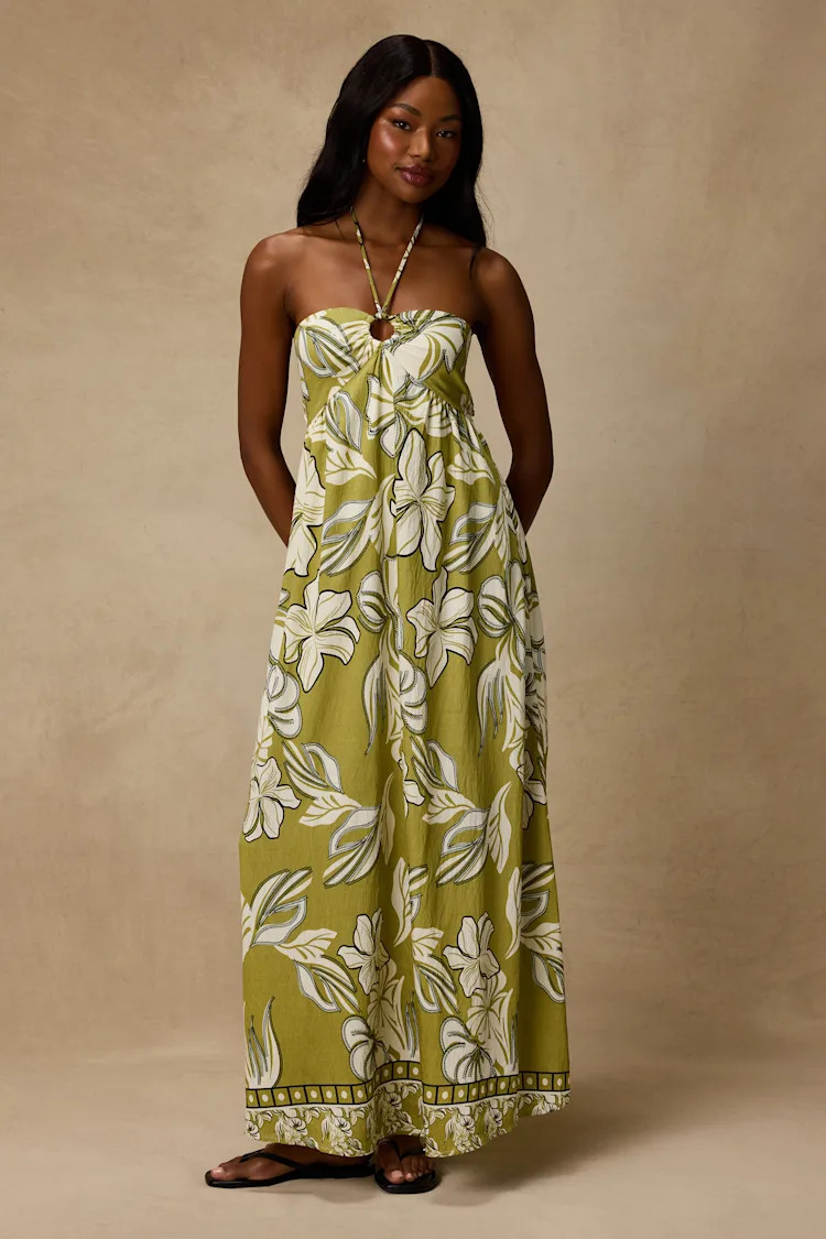 Cheri Light Green Floral Halter Midi Dress | Lulus