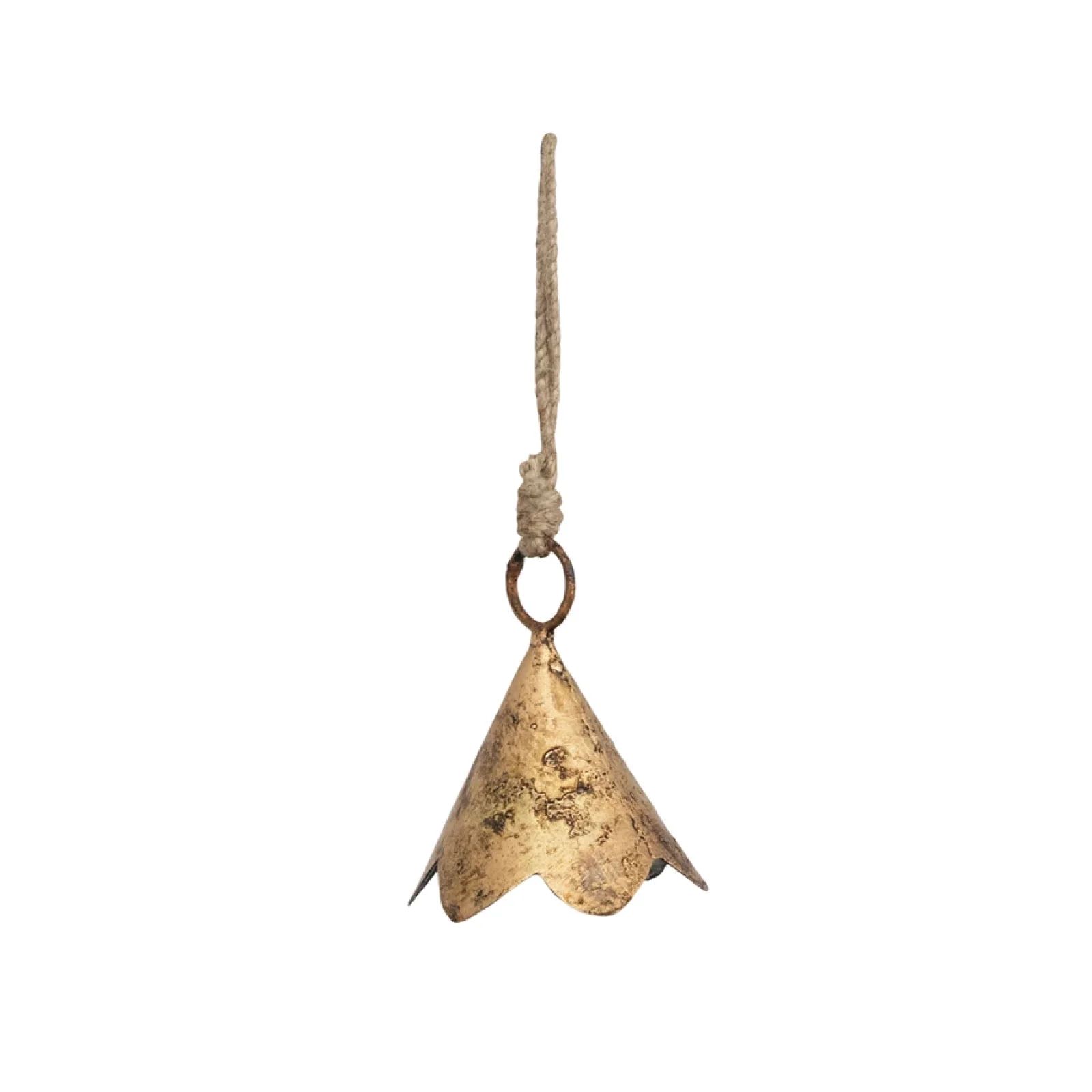 Distressed Gold Scalloped Metal Bell Ornament | Brooke and Lou