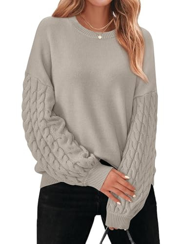 PRETTYGARDEN Women's Fall Sweaters Comfy Solid Color Ribbed Knit Crewneck Long Sleeve Pullover Oversized Sweater Top (Grey Apricot, XX-Large) | Amazon (US)