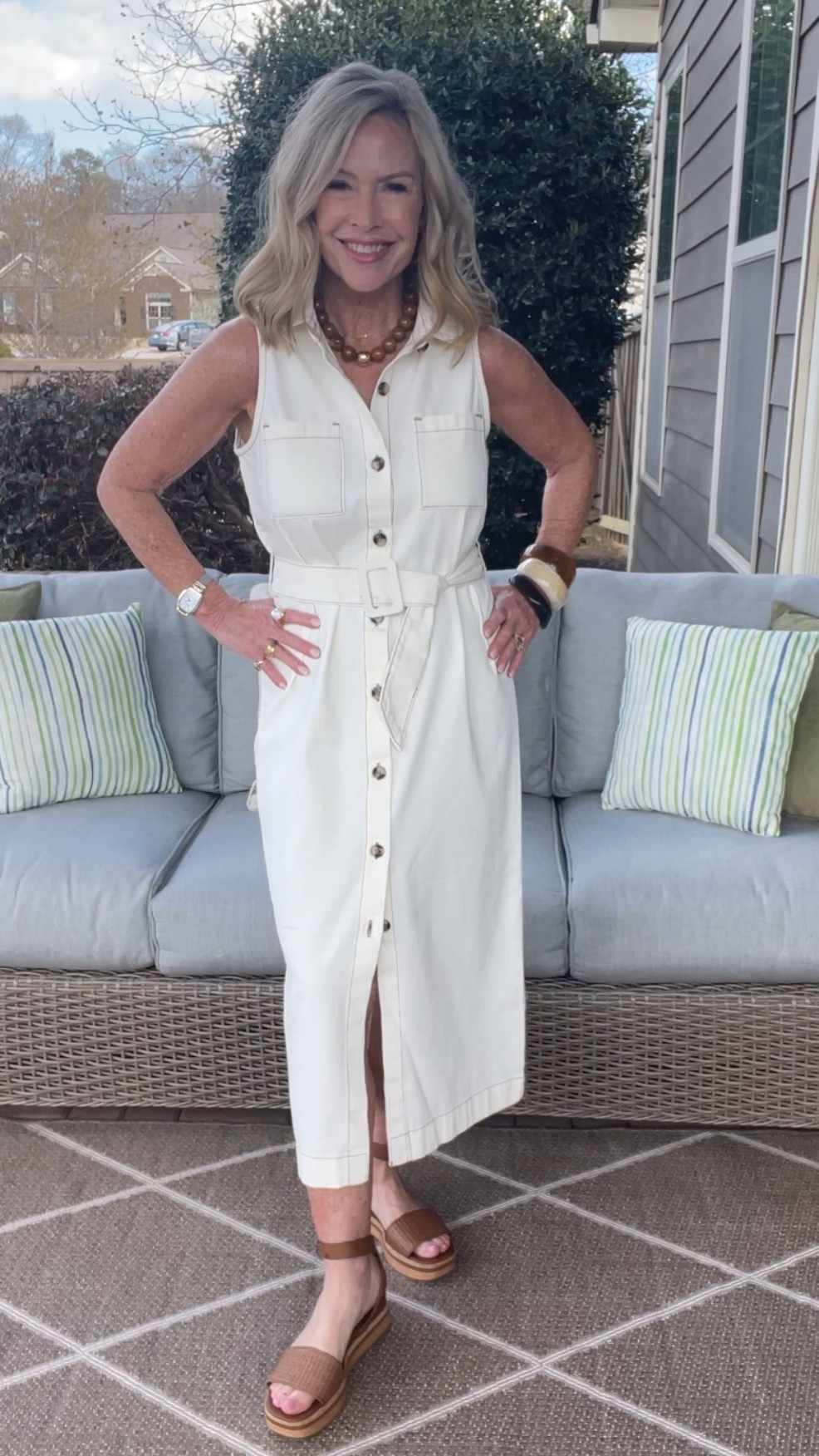 Love this neutral shirt dress for Spring. On sale!!! Check out the gorgeous brown weave wedges. 

#LTKootd #LTKdayinmylife #LTKgrwm