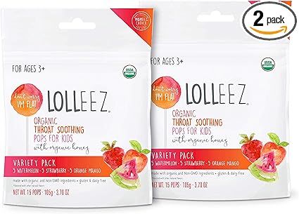Lolleez Organic Sore Throat Soothing Pops with Honey, Multi Pack, 30 Count Total, (Pack of 2), fo... | Amazon (US)