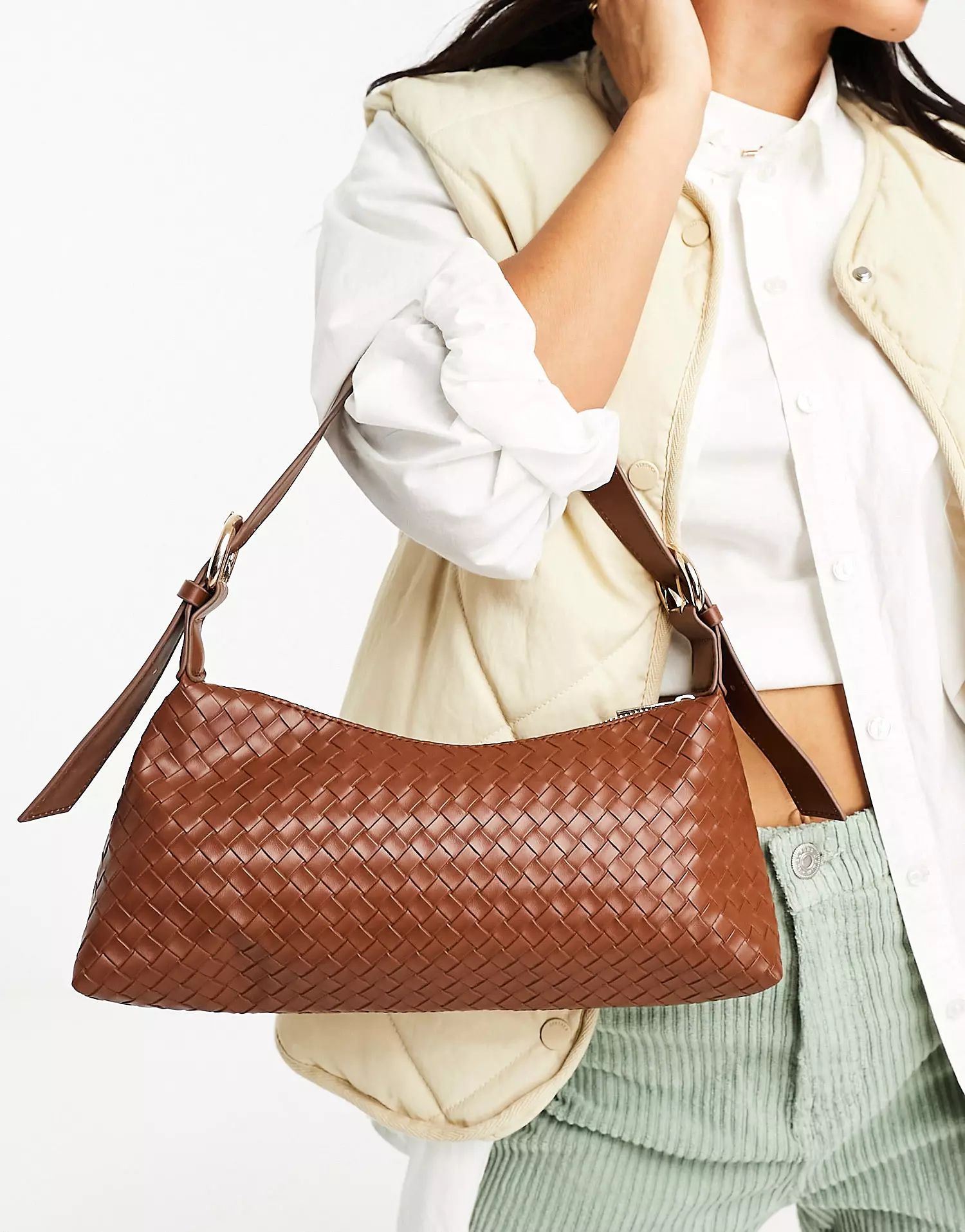 Glamorous woven shoulder bag in chocolate brown | ASOS (Global)