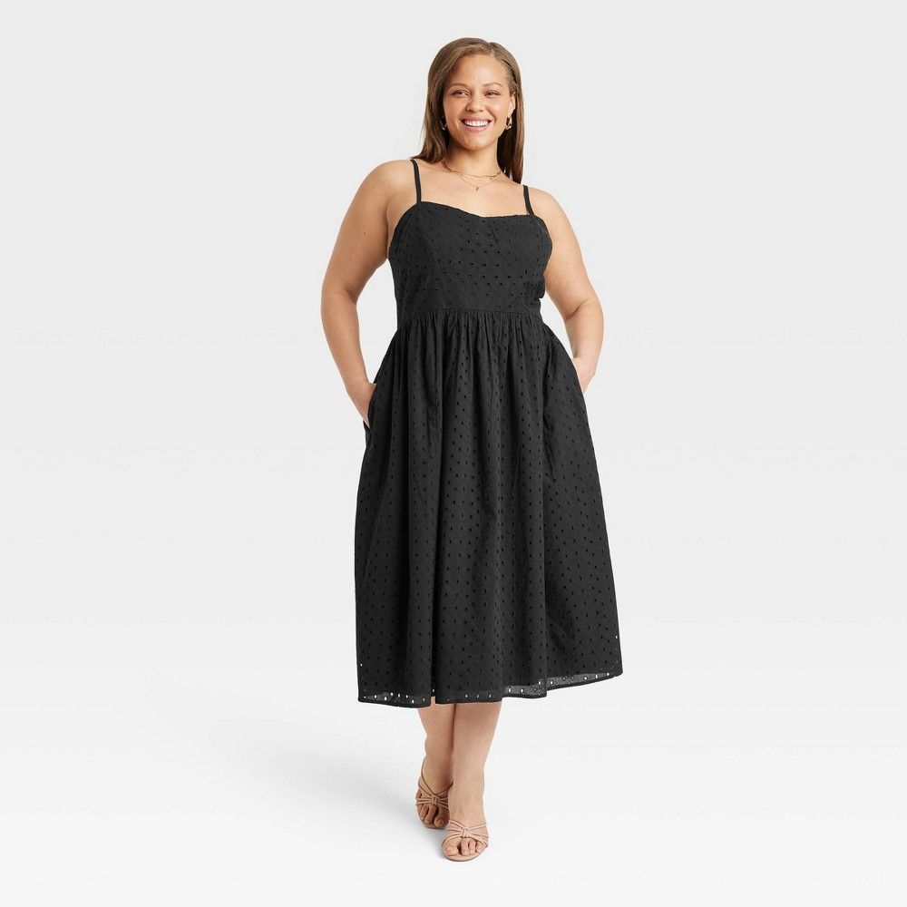 Women's Plus Size Sleeveless Eyelet Sun Dress - A New Day Black XXL | Target
