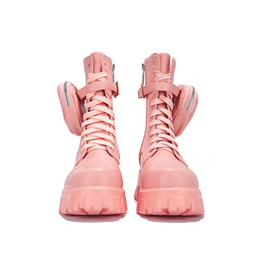 Cape Robbin Women's Combat Boots - Ankle Booties with Side Zipper, Pouch, Chunky Platform & Lace-Up Design (Monalisa) - Pink 6 | Amazon (US)