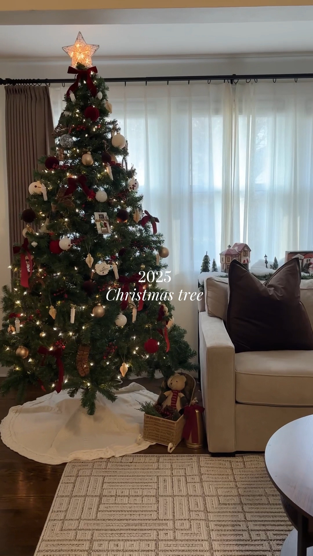 My 2025 Christmas Tree 🎄 Burgundy steals the show this year, with soft neutrals, and cozy candles! 

I love our little tradition of choosing a special ornament each year and this year’s engagement one is the sweetest addition 🤍✨💍


2025 Christmas tree, burgundy Christmas tree, small home inspo, Christmas home inspo, Christmas decor styling, ornament, neutral aesthetic, cozy home, traditional Christmas inspo 

#LTKHoliday #LTKHome #LTKFindsUnder50