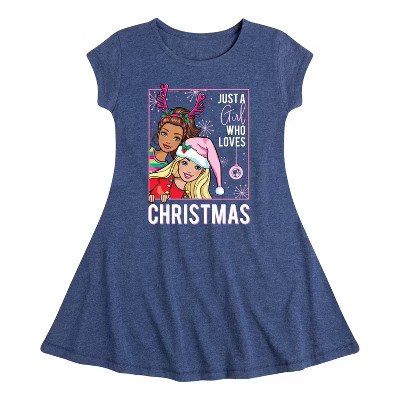 Barbie Holidays & Christmas Fit & Flair Cap Sleeve Graphic Dress - Heather Navy - 5T | Target