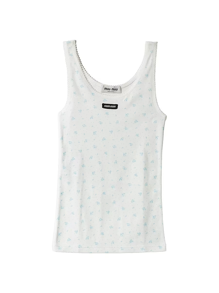 Miu Miu Women's Ribbed Jersey Tank Top - White Light Blue - Size XS | Saks Fifth Avenue