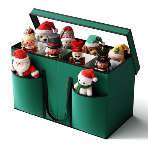 Christmas Figurine Storage Box & Nutcracker Storage Containers with Visible Lid and Dividers, Keeps 8 15"-Figurine Collectibles, Xmas Holiday Decoration Storage Bag, 600D Oxford / Tear-Proof, Green | Amazon (US)
