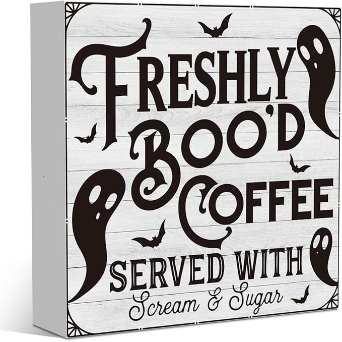Cute Halloween Fall Decorations Indoor Ghost Coffee Wood Square Sign Freshly Boo'd Coffee Served ... | Amazon (US)