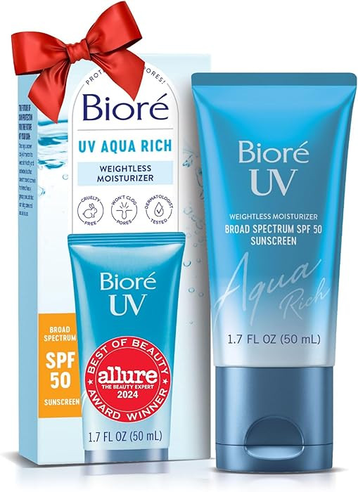 Biore UV Aqua Rich Daily Hydrating Facial Moisturizer with SPF 50 | Oil Free Sunscreen for Sensit... | Amazon (US)