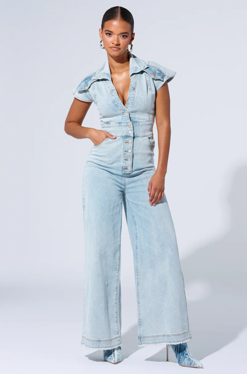 COOL GIRL WIDE LEG DENIM JUMPSUIT | AKIRA