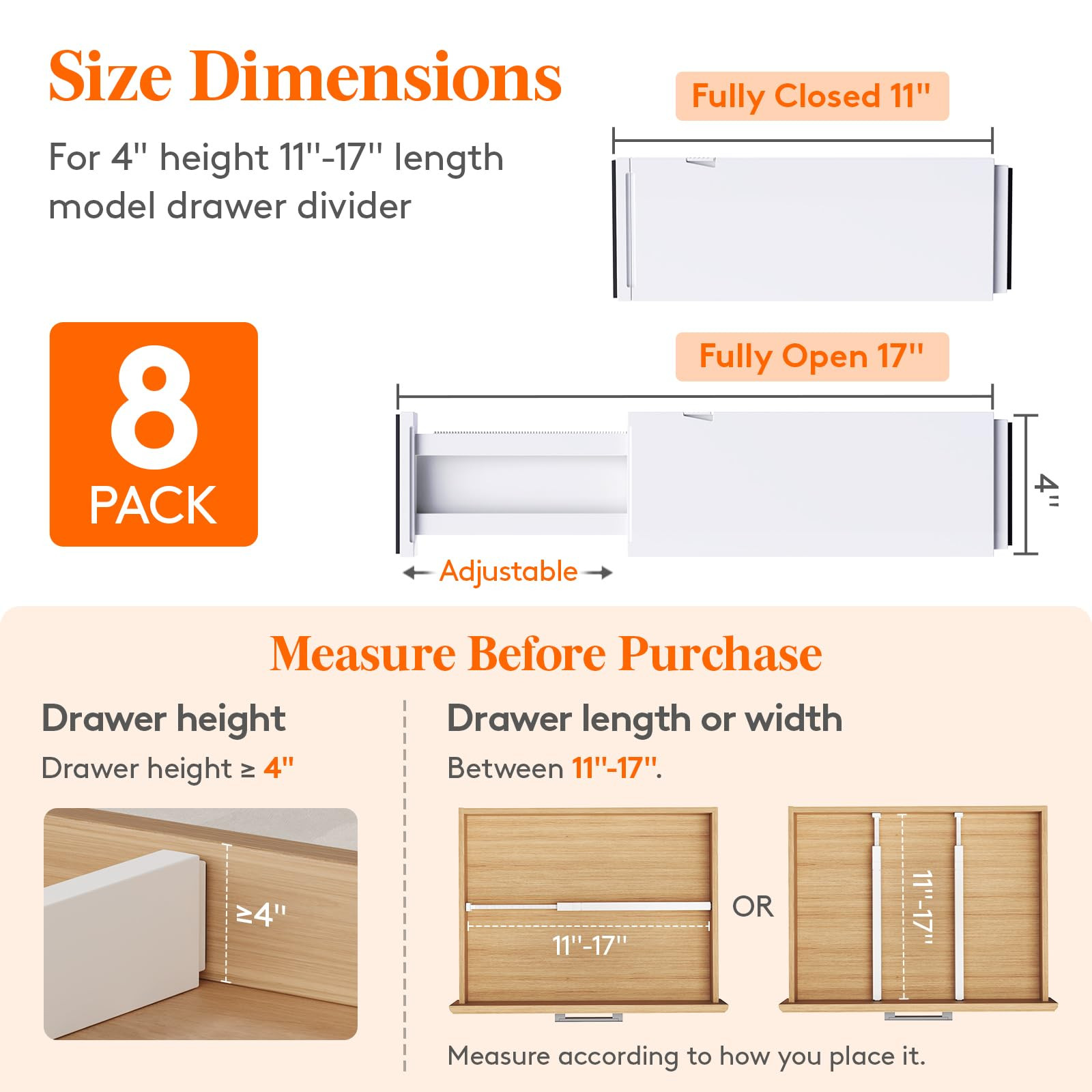 Lifewit 8 Pack Drawer Dividers 4" High,11-17" Adjustable Dresser Drawer Organizers for Clothes, E... | Amazon (US)