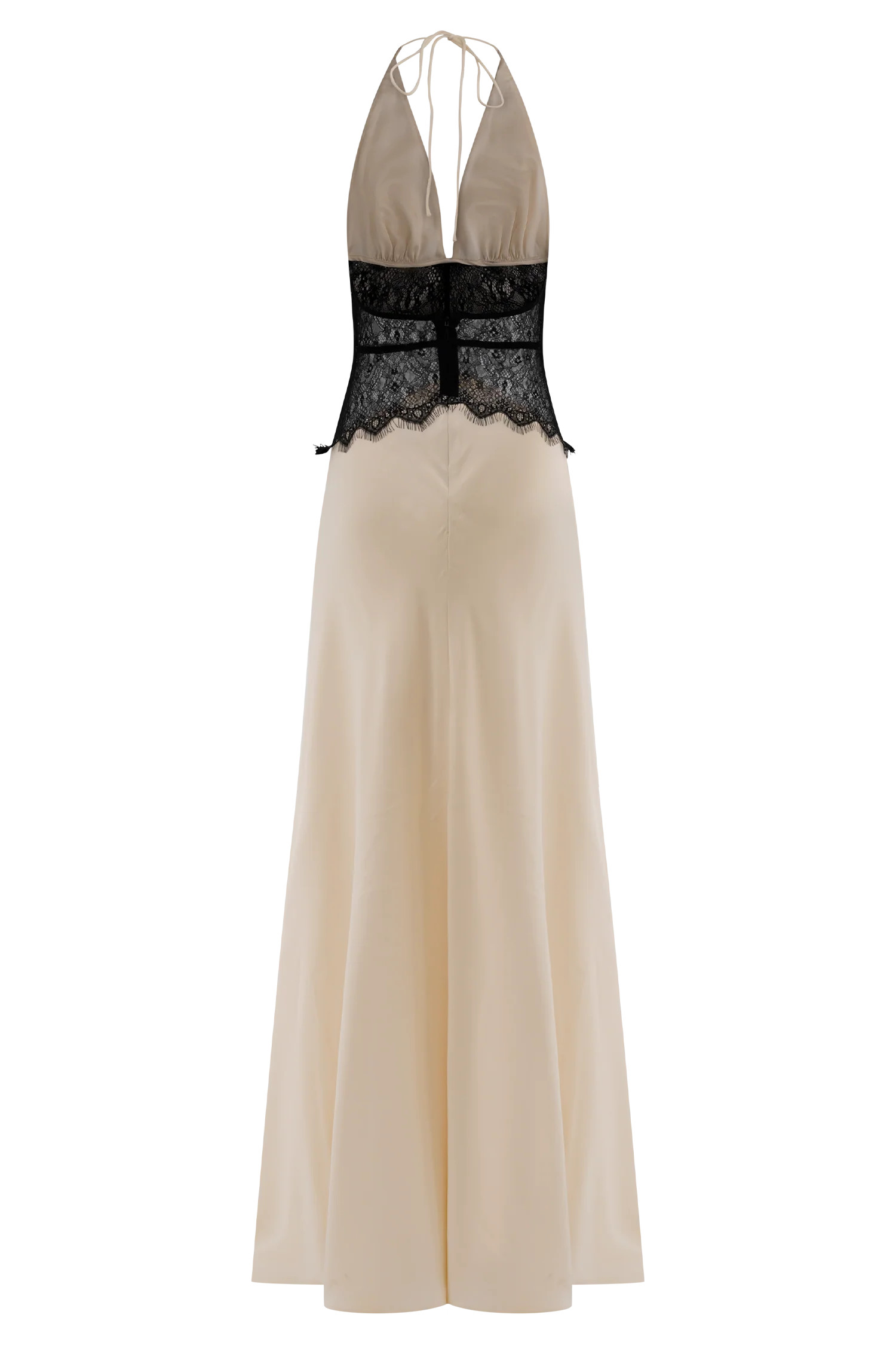 Dinah Lace And Satin Maxi Dress - Black/Ivory | Meshki UK