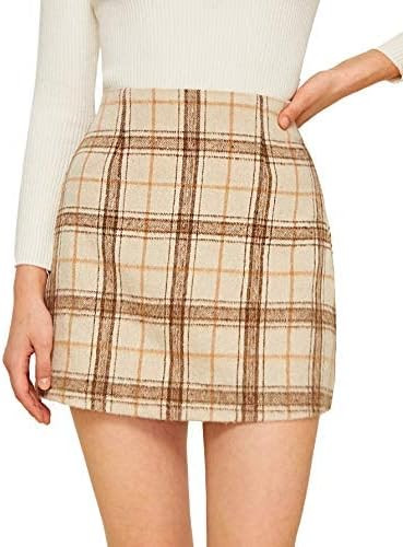 MakeMeChic Women's Plaid Skirt Wool High Waist Bodycon Pencil Mini Skirt | Amazon (US)