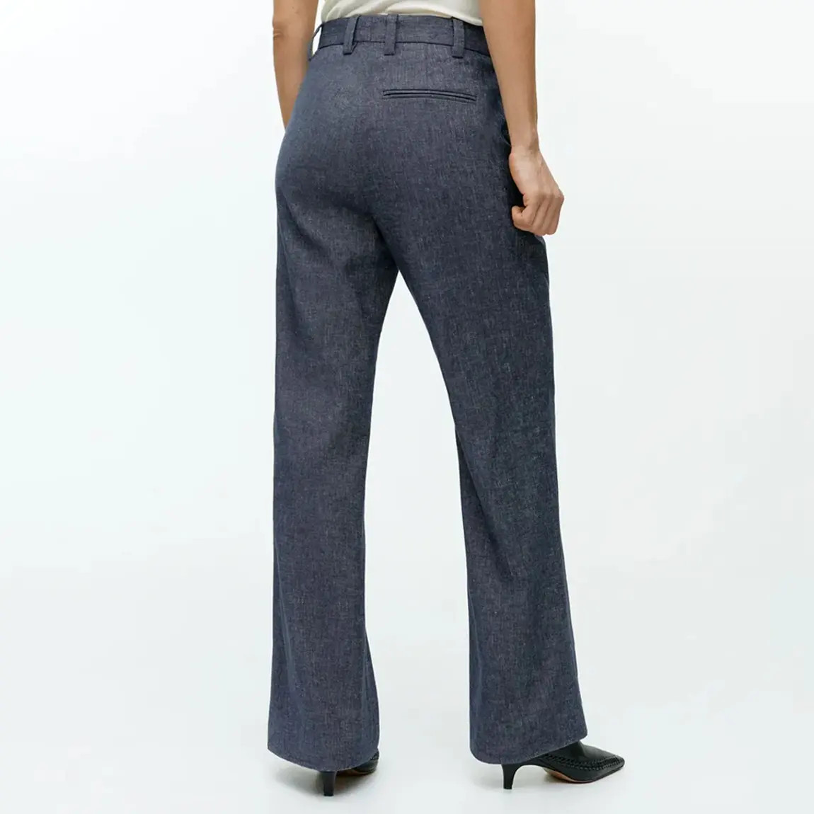 Navy Linen Blend Flare Trousers | BrandAlley