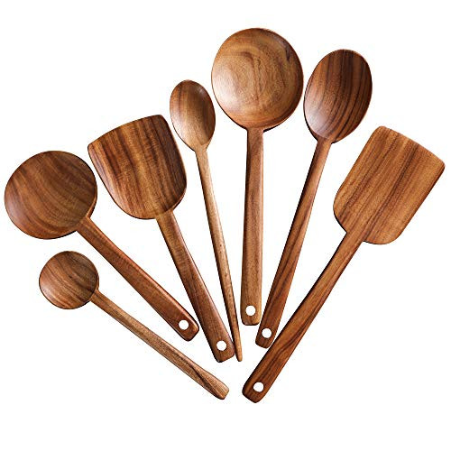 7pcs Long Handle Wooden Cooking Utensil Set Non-stick Pan Kitchen Tool,NAYAHOSE Wooden Cooking Spoon | Amazon (US)