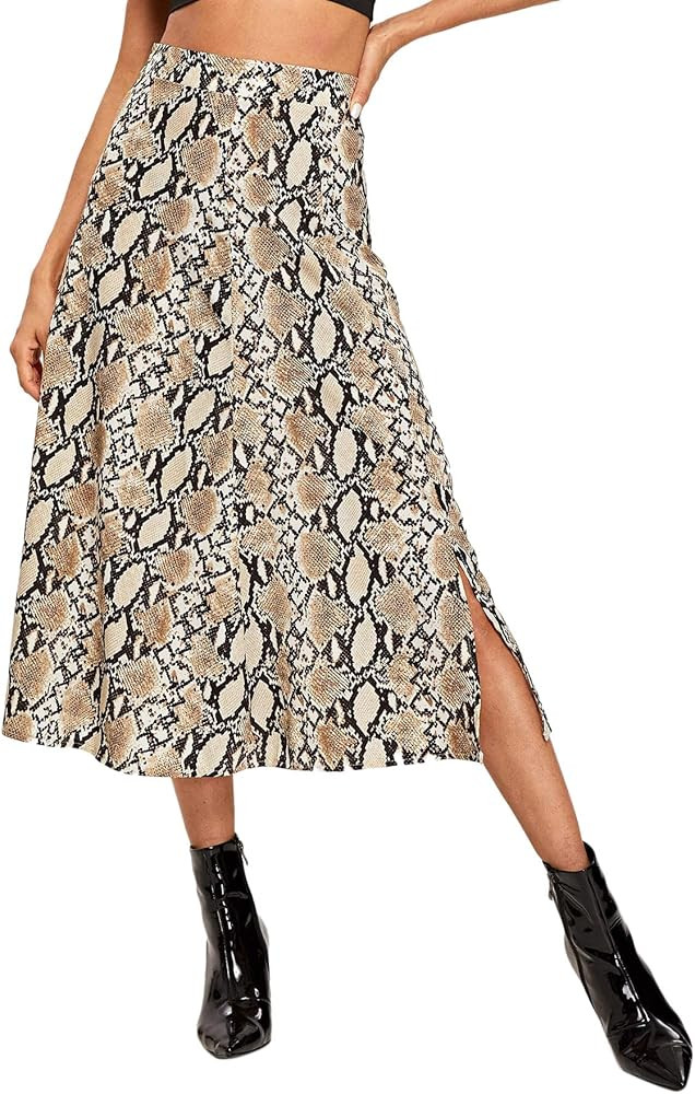 WDIRARA Women's Vintage Snake Skin Mid Waist Long Length Animal Print Skirt | Amazon (US)
