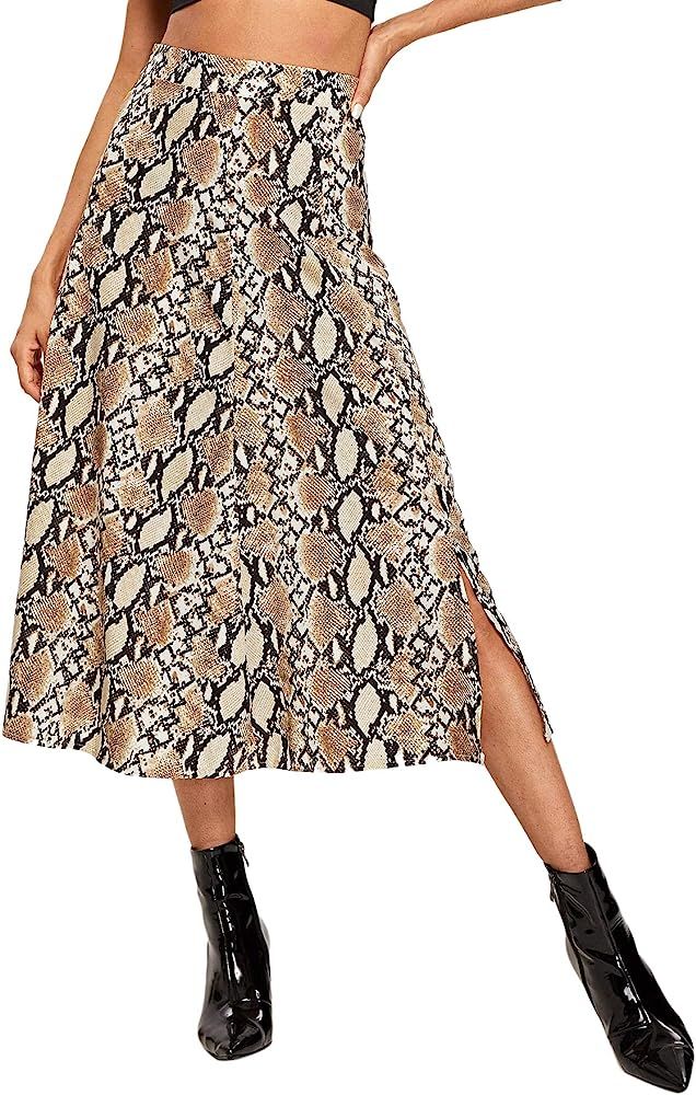 WDIRARA Women's Vintage Snake Skin Mid Waist Long Length Animal Print Skirt | Amazon (US)