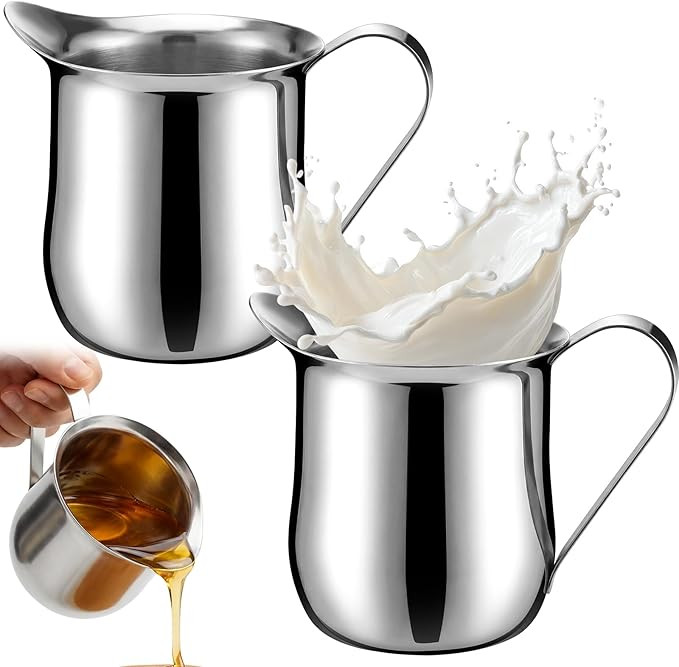 2 Pcs 8OZ Small Creamer Pitcher, Stainless Steel Bell Creamers Mini Pitcher Cup Creamer Dispenser... | Amazon (US)
