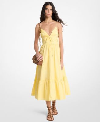 Women's V-Neck Poplin Fit & Flare Midi Dress | Macy's