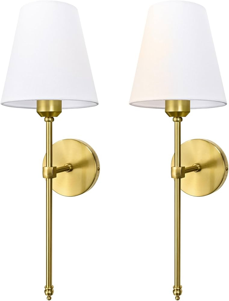 Bsmathom Wall Sconces Sets of 2, Hardwired Classic Brushed Brass Sconces Wall Lighting, Bathroom ... | Amazon (US)