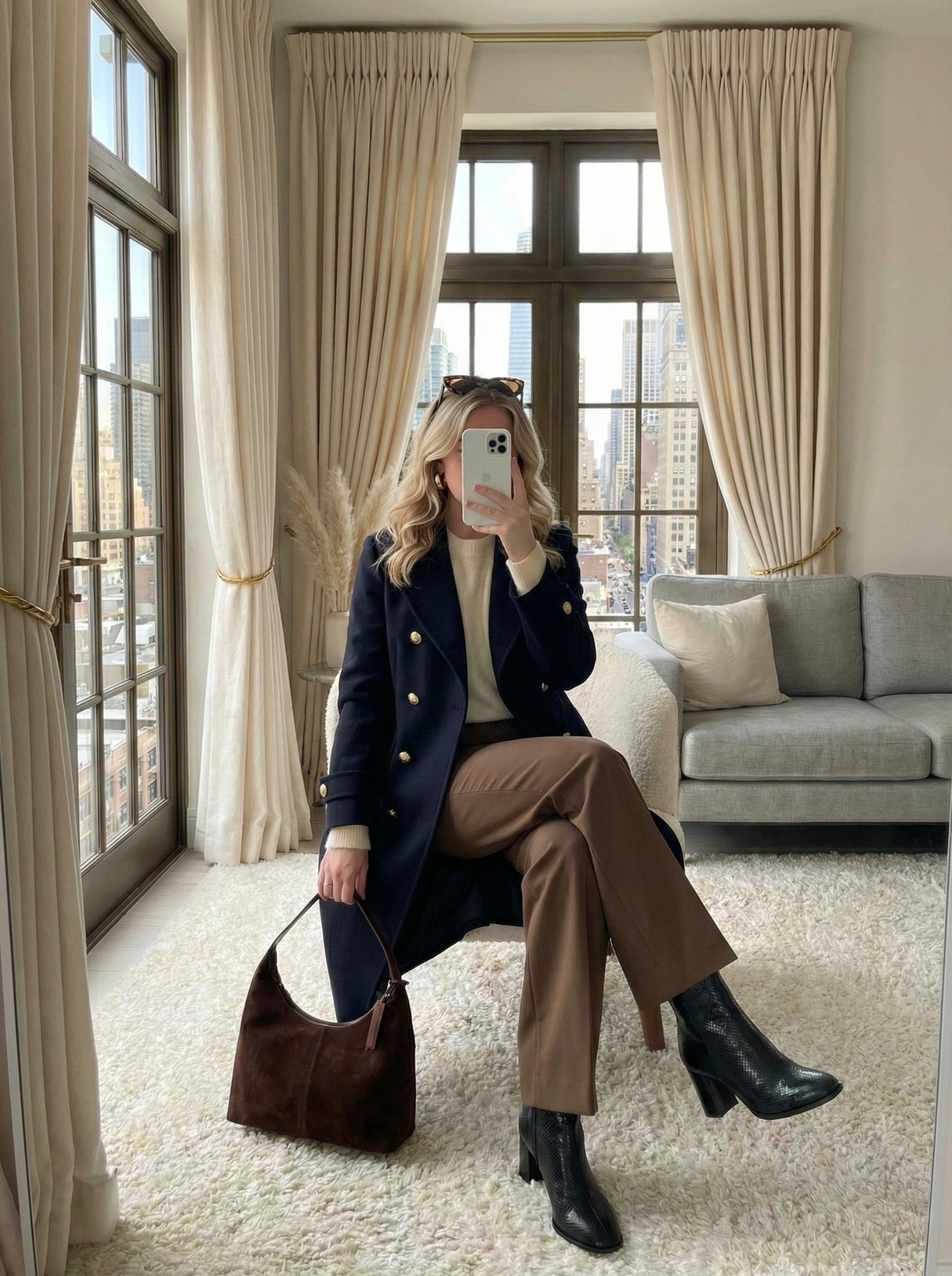 ✨ Outfit Inspiration — Chic Neutrals for Effortless Everyday Style 🤎✨
A polished winter look built around soft cream tones, rich browns, and timeless black. Cozy textures meet clean tailoring for an elevated outfit that feels refined without trying too hard. Perfect for office days, weekend plans, or anytime you want something classic and put-together.

🧣 Style Notes:
• Cream knit for a warm, minimal base
• Tailored brown trousers for a sleek, elongated silhouette
• Double-breasted black coat for structured balance
• Textured black boots to ground the look
• Tortoise sunglasses + gold hoops for subtle sophistication
• Suede chocolate bag to tie all the warm tones together

A timeless neutral combo that never fails — simple, elegant, and so wearable.

#LTKHoliday #LTKgrwm #LTKootd