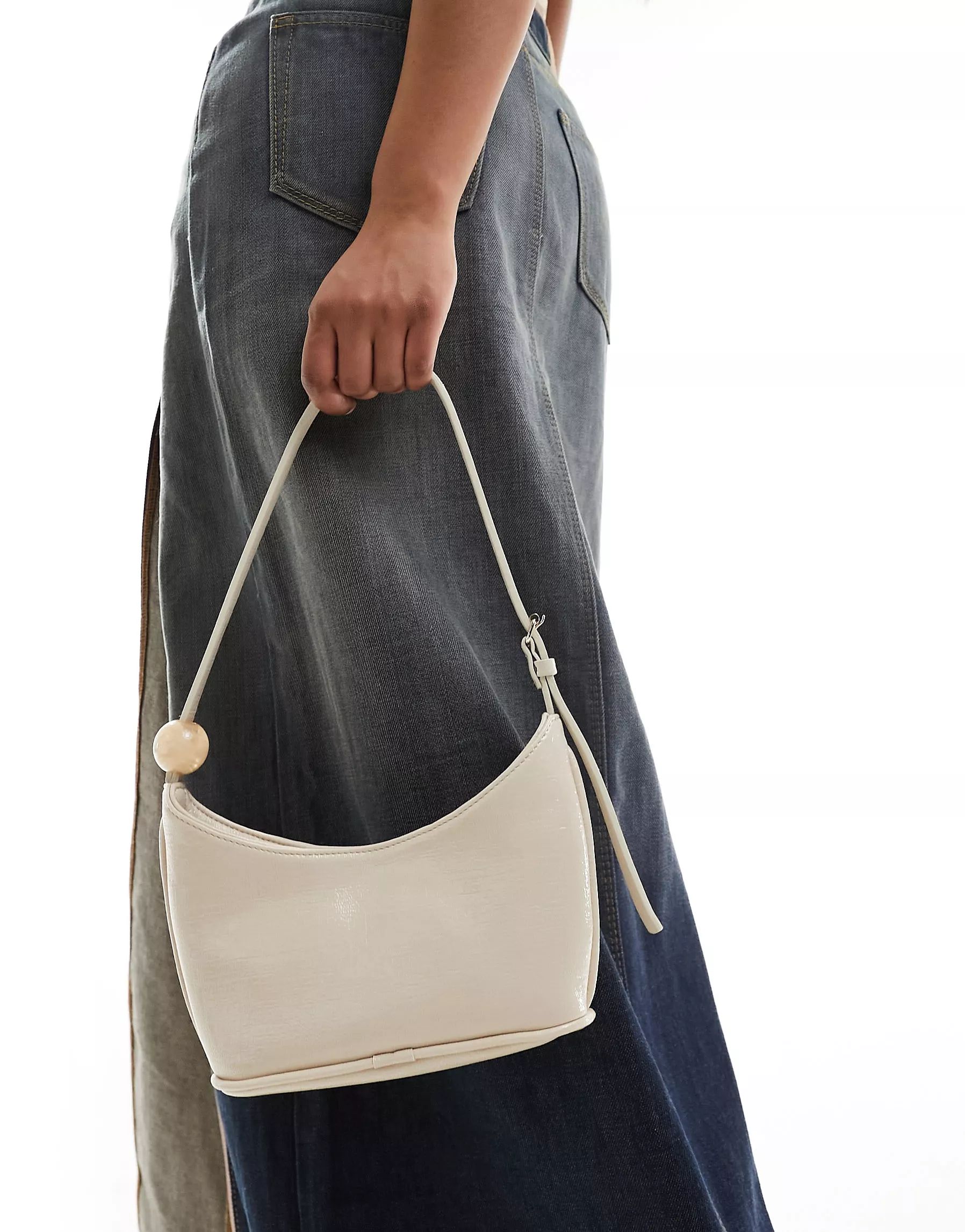 ASOS DESIGN shoulder bag with resin ball detail strap in cream | ASOS (Global)