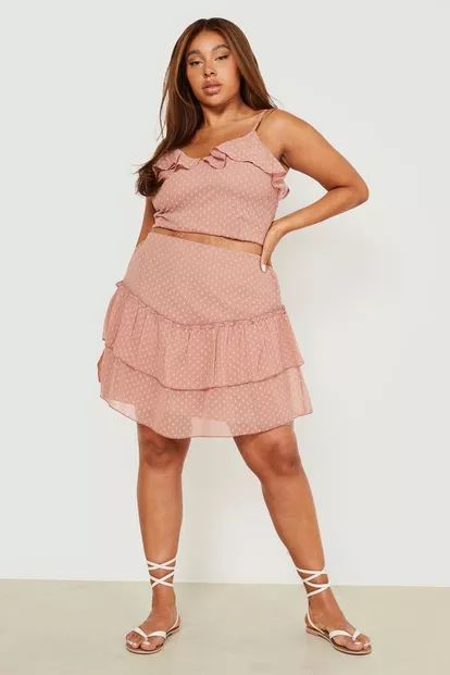 Plus Dobby Mesh Longline Crop Top & Skirt | Boohoo.com (UK & IE)