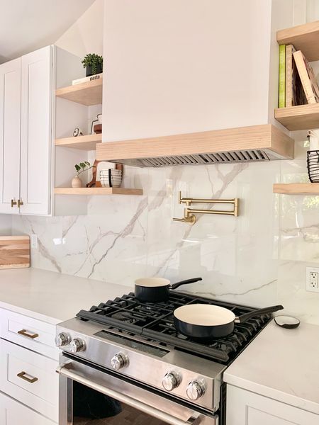 Cooking at the chalet with my favorite pots and pans set! Modern aesthetic clean white kitchen with wood accents. 

Gold hardware
Black accents
Wood accents
White cabinets
Cook books
Shelf styling
Kitchen shelves

#LTKunder50 #LTKunder100 #LTKhome
