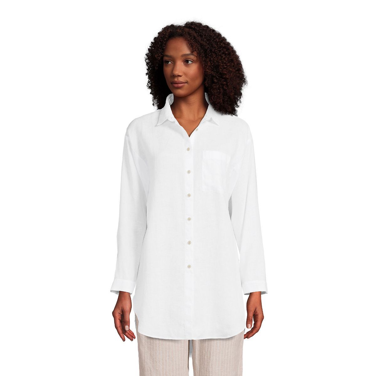 Lands' End Women's Linen Long Sleeve Oversized Relaxed Tunic Top | Target