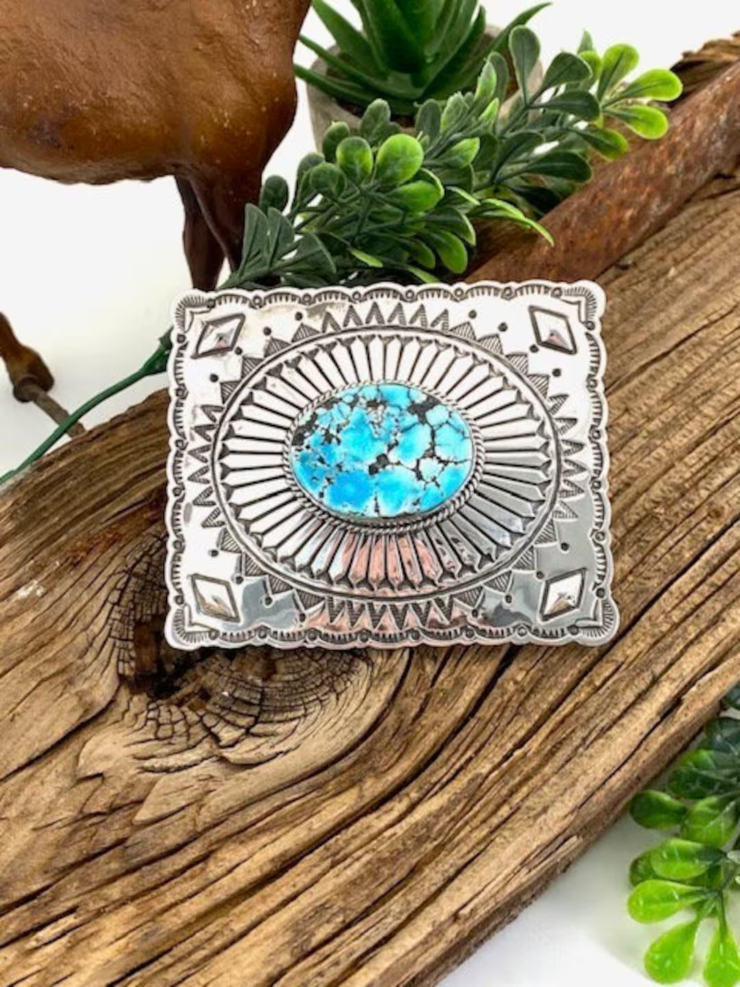 Appaloosa Turquoise Stamped All Silver Western Belt Buckle - Etsy | Etsy (US)