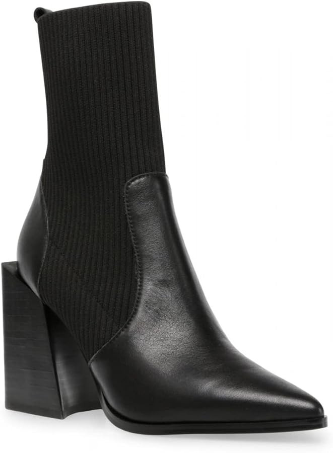 Womens Chunky Stacked Heel Ankle Boots Pointed Toe Booties Slip On Ribbed Knit Sock Boot | Amazon (US)