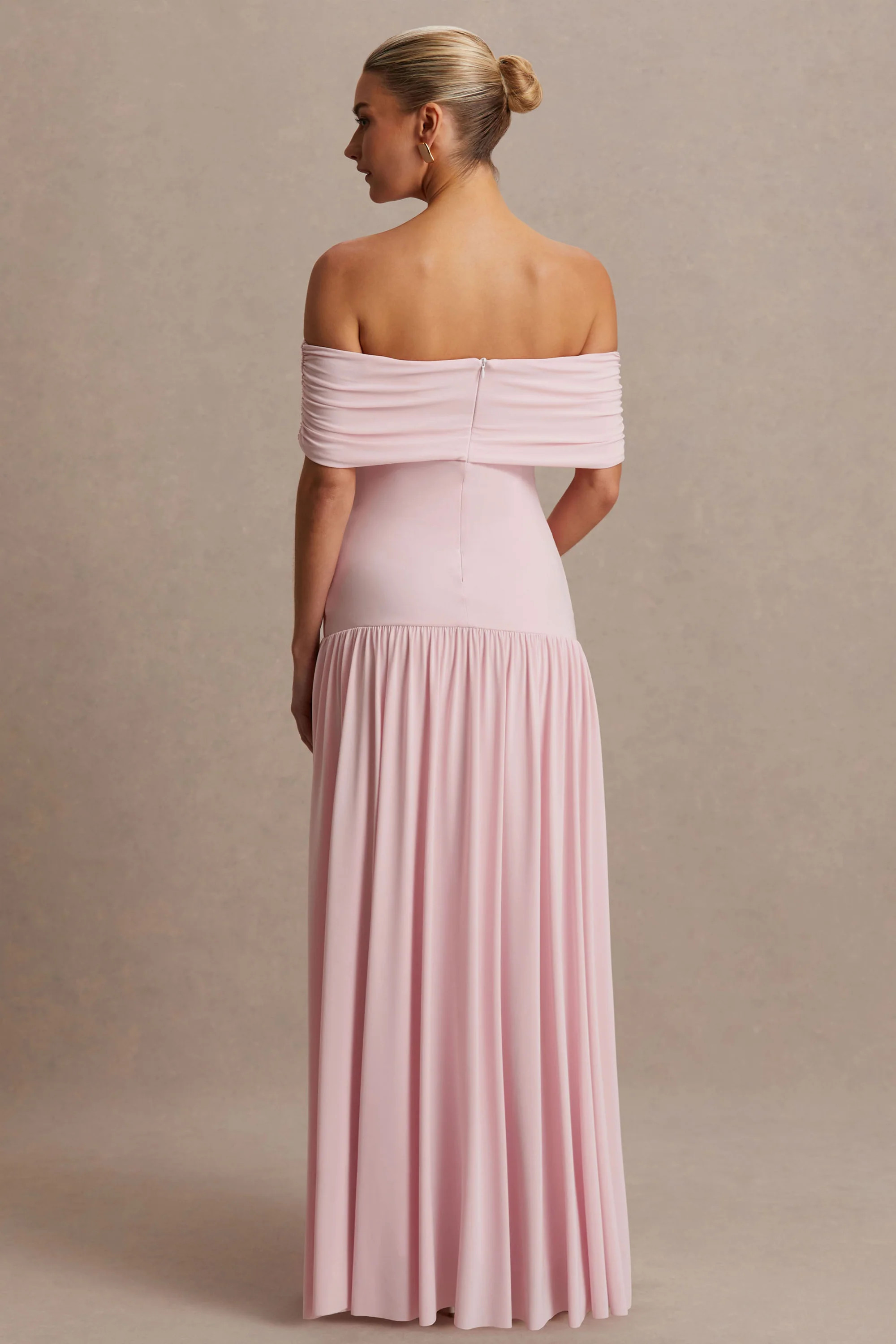 Juliette | Blush Pink Bardot-Neck Maternity Maxi Dress With Drop-Waist | Club L London