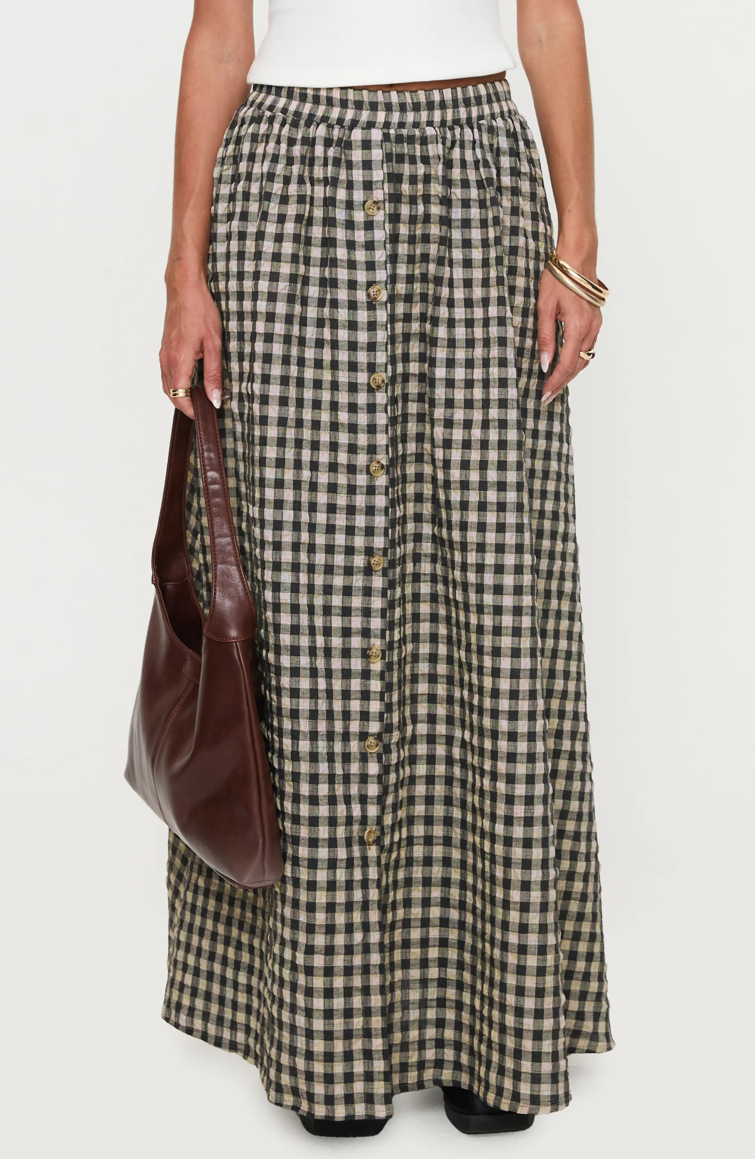 Princess Polly Cartmel Check Maxi Skirt in Black /Cream at Nordstrom, Size 6 | Nordstrom