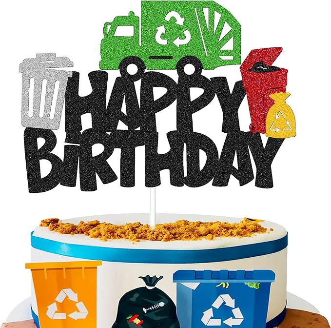 Garbage Truck Cake Topper Happy Birthday Sign Cake Decorations for Trash Green Recycling Truck Th... | Amazon (US)