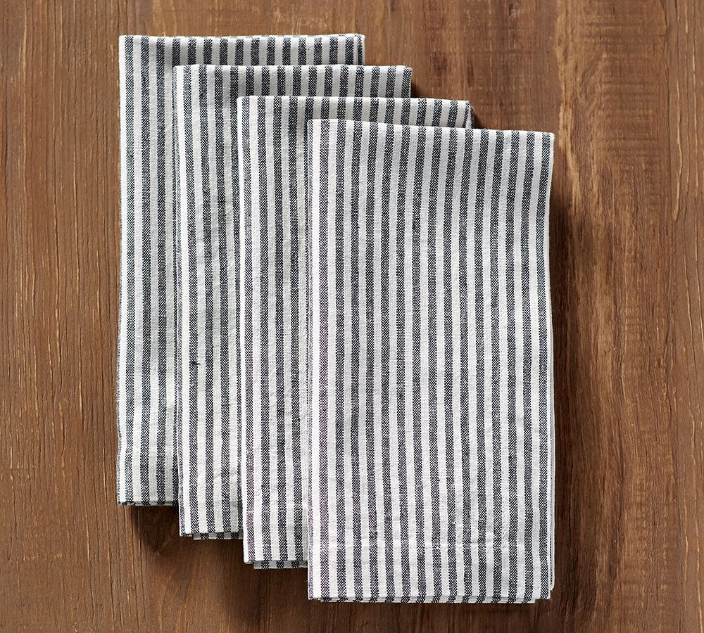 Wheaton Striped Linen/Cotton Napkins, Set of 4 - Charcoal | Pottery Barn (US)