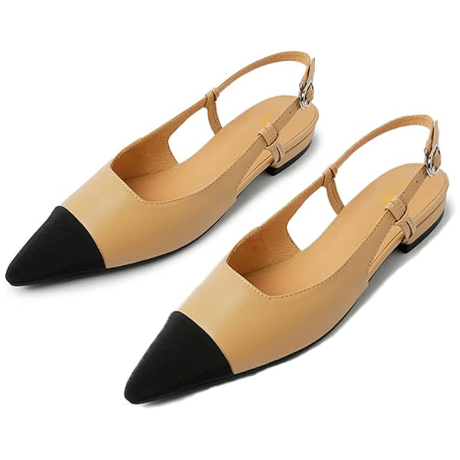 SHODENSE Women Slingback Flats Cap Toe Slip on Pointed Toe Ballet Flats Two Tone 0.5 Inch Low Fla... | Amazon (US)