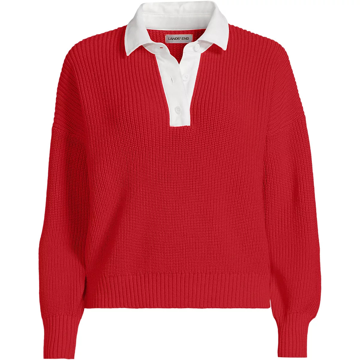 Women's Drifter Rugby with Woven Collar Sweater | Lands' End (US)